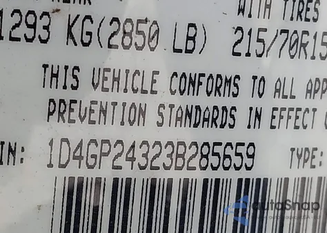 2003 Dodge Grand Caravan Se from USA, damaged, VIN 1D4GP24323B285659
